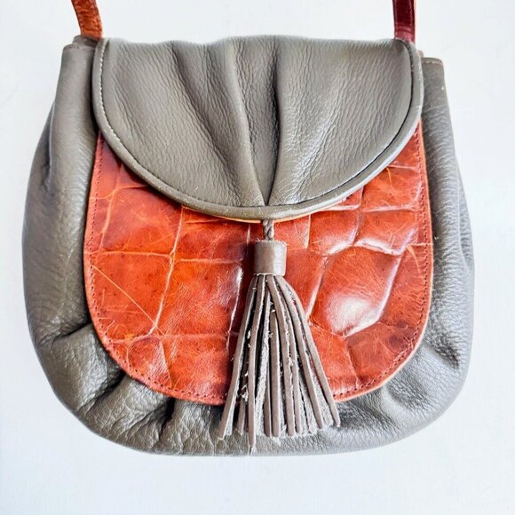 Vintage Leather Croc Skin Oval Crossbody Bag - Picture 6 of 9